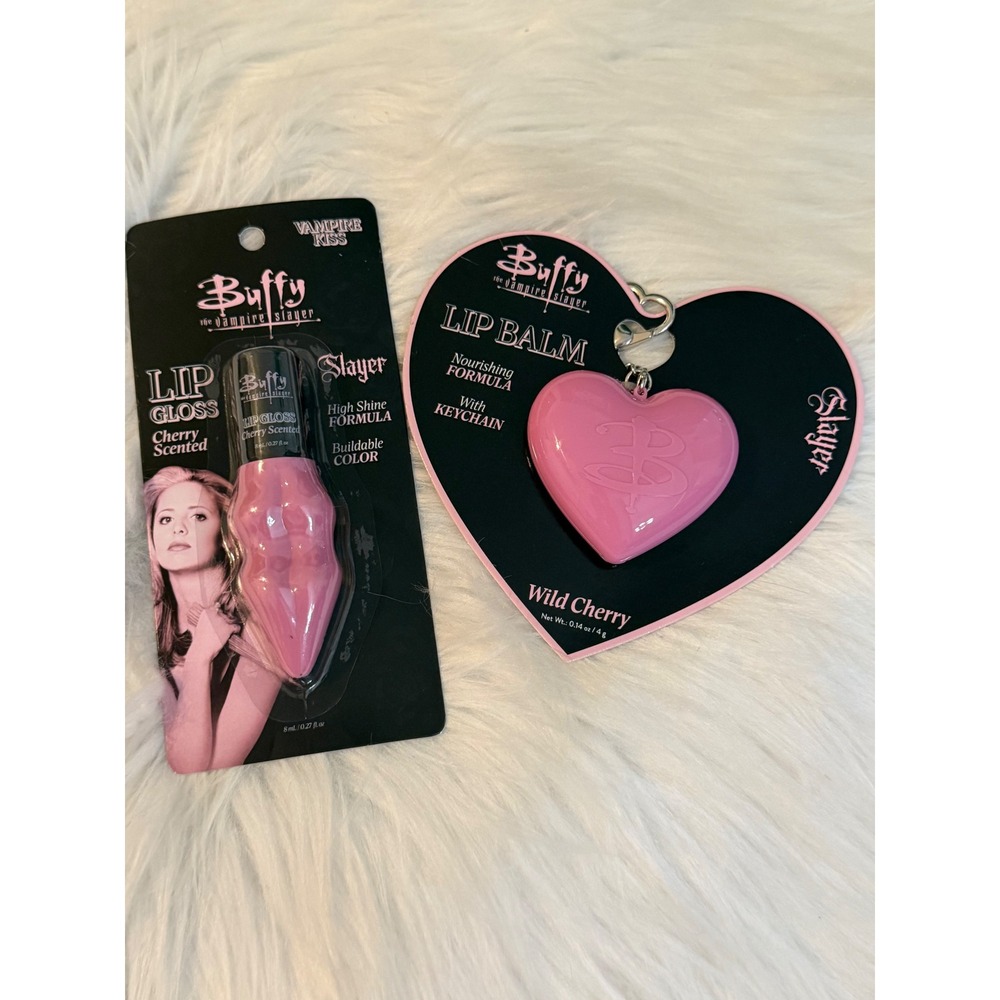 Buffy the Vampire Slayer Lip Gloss and Heart Lip Balm Keychain Set Cherry Scent